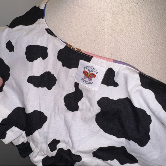 Psychic Outlaw Patchwork Quilted Colorful Blue Cow Statement Ruffle Collar - Picture 3 of 7